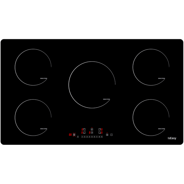 IsEasy 36" Induction Hob, 5 Cooking Zones, 8600W, Built-in, Timer, Touch Control, 9 Heat Settings, Booster Function, 220-240V