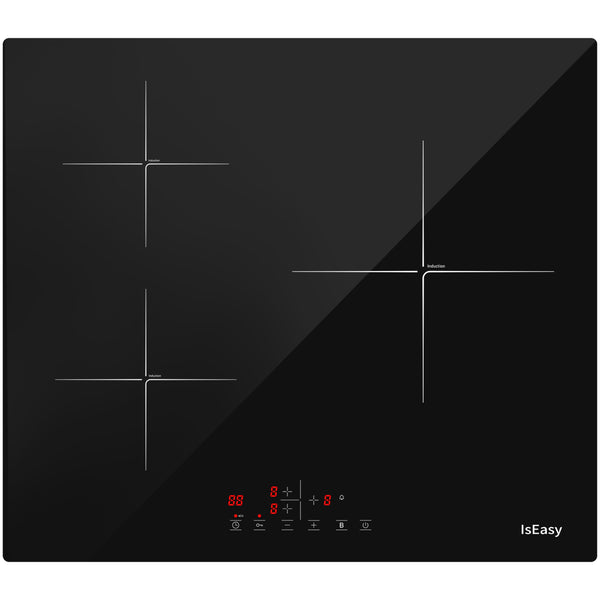 IsEasy 24" Induction Hob, 3 Zones, 5600W, Built-in, Timer, 9 Power Levels, Child Lock, Booster Function, 220-240V