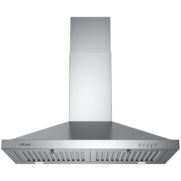 IsEasy 30" Range Hood, Wall Mount, 500 CFM, Convertible Ducted/Ductless, Stainless Steel, 3-Speed Fan, Charcoal Filters & Vent Hose