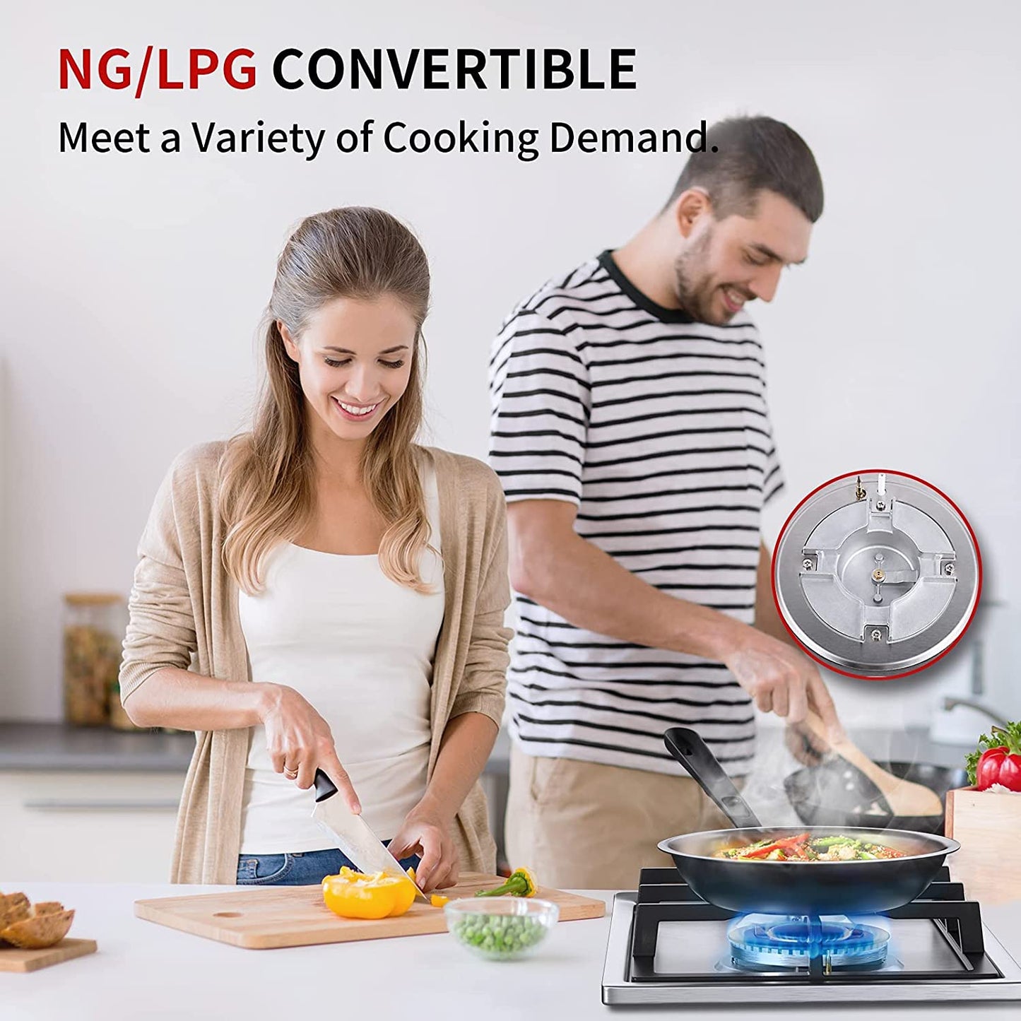 Gas Cooktop 12 inch Stainless Steel 2 Burners Built-in Gas Hob Stove Top with NG/LPG Dual Fuel Conversion Kit-IsEasy