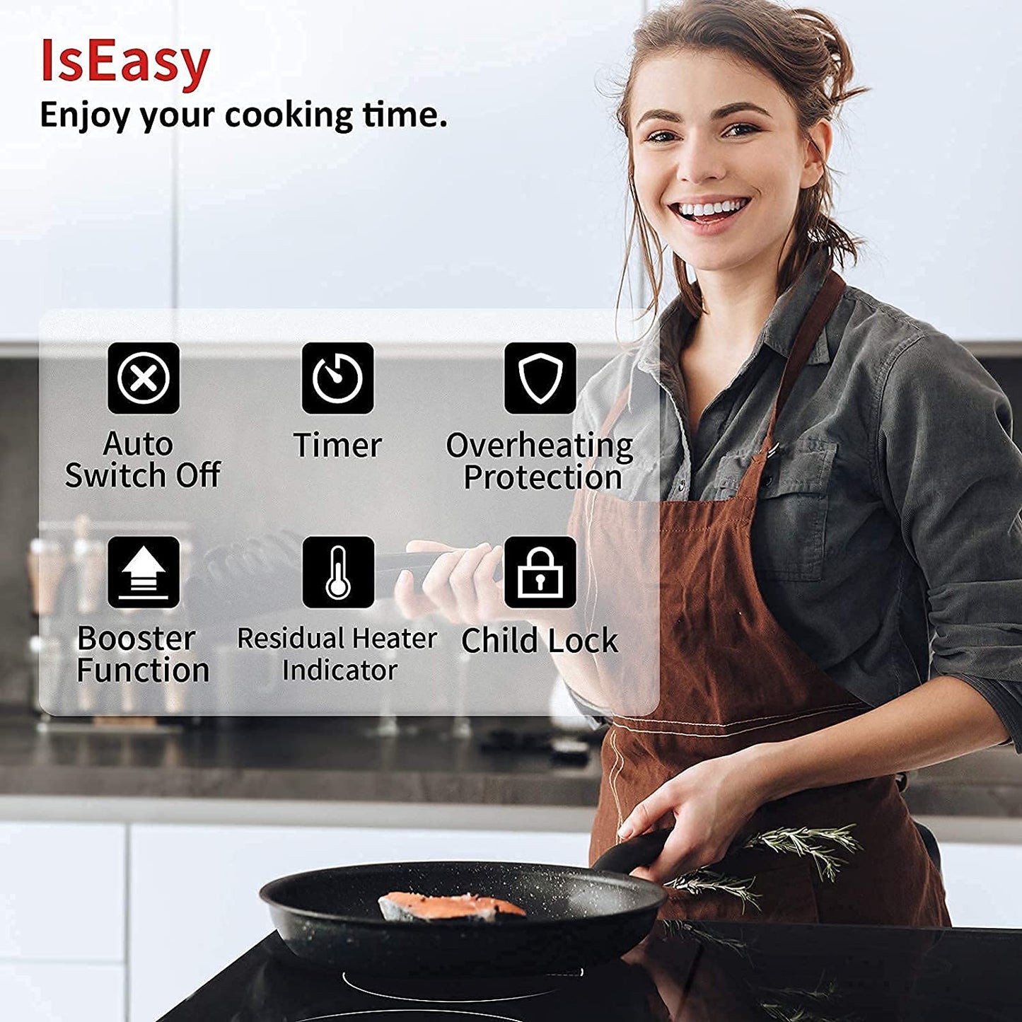 12 Inch Induction Cooktop, IsEasy electric cooktop 2 Burners, 3400W, Built-in Induction Hob Stove Smoothtop Cooker, Timer, Touch Control, 9 Heating Levels, Booster Function, Glass Black Surface, 220V