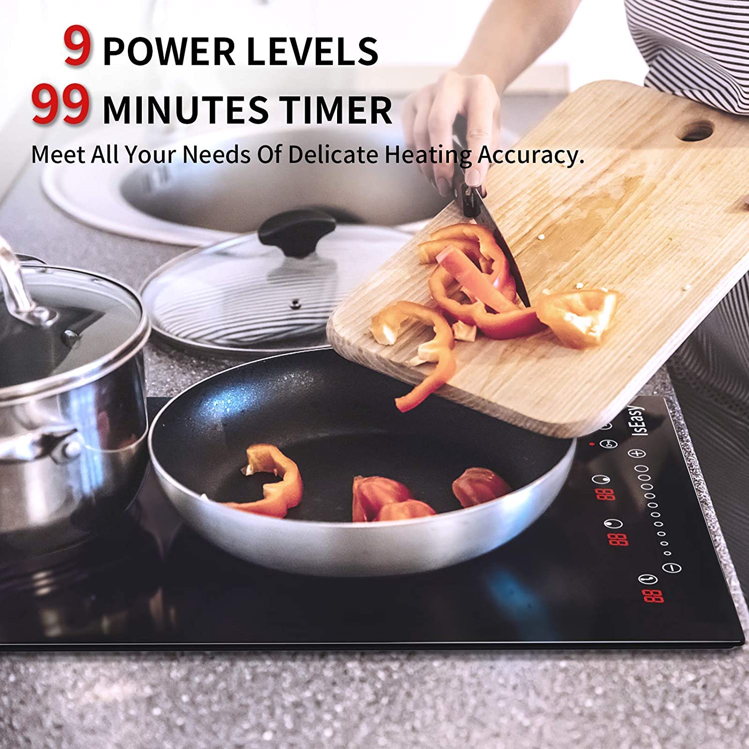 Electric Cooktop Ceramic Stove 2 Burners 12 inch Built-in Countertop Burners Cooker Satin Glass in Black Touch Sensor Control,Timer, 9 Power Levels,220-240V 3000W